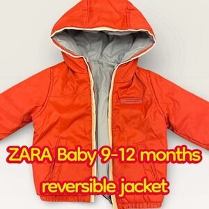 Zara Baby Reversible Hooded Jacket Orange Gray 9-12 Months Unisex EUC